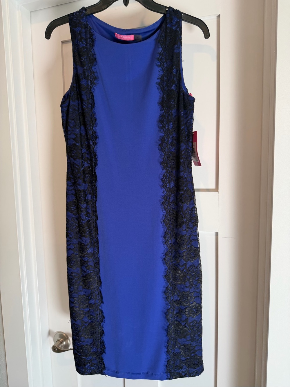 NWT ISAAC MIZRAHI Sleeveless Royal Blue Lace-Panel Sheath Dress
